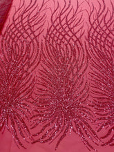 Dantela Couture Roz Coral cu Siraguri, cu Margele si Paiete